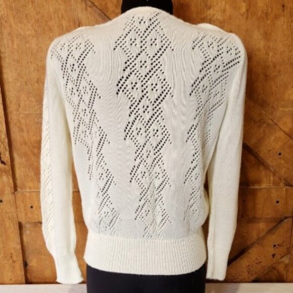 JOLIE NY Vintage Women's Top Size Large Ivory Knit Button Shoulder Long Sleeve - Picture 3 of 9